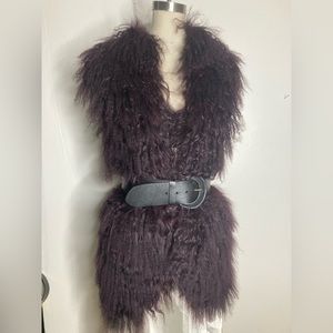 Vintage burgundy longline Mongolian fur vest